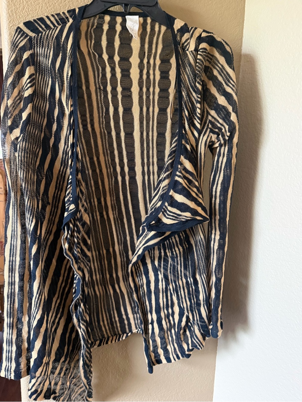 Jones New York Navy and Cream Striped Open-Front Cardigan Jacket